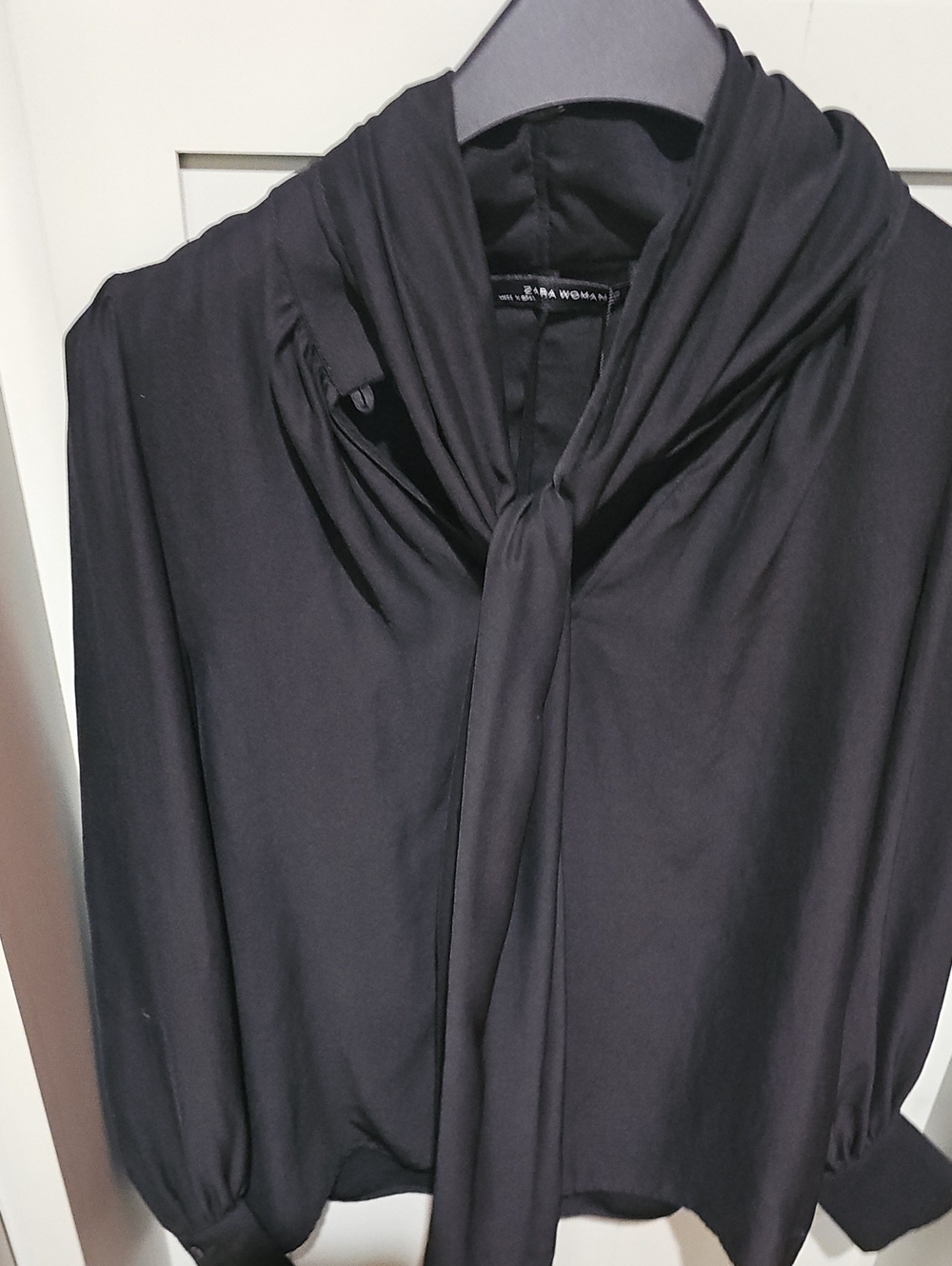 Zara Women Black V-Neck Tie Blouse